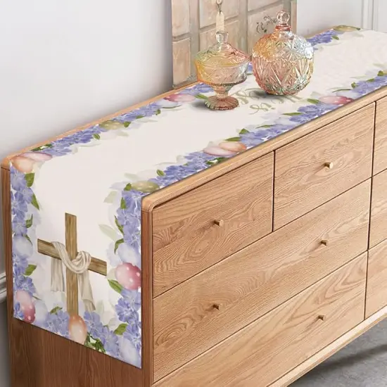 He is Risen Table Runner Easter Egg Spring Jesus Ressurrection Cross Home Kitchen Dining Room Decoration (13" x 72") {2}