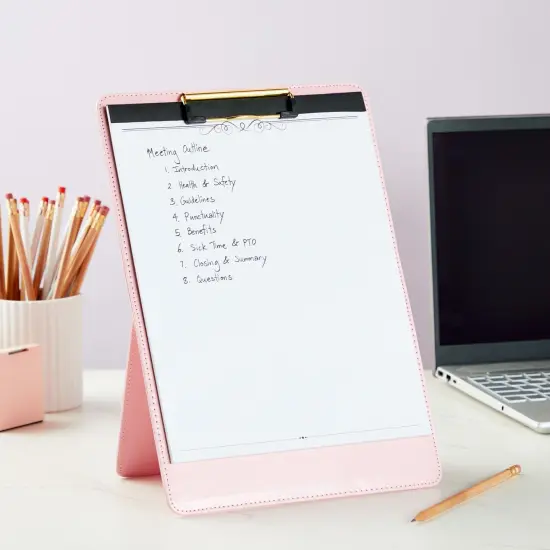 Pink Standing Clipboard, PU leather Foldable Stand and Document Holder for Office, Letters, Legal Documents (9 x 13 In) {4}