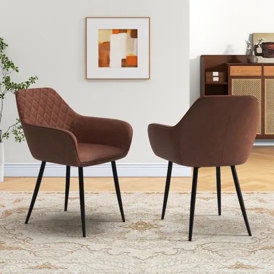 Leisure Dining Chair Set of 2 with Curved Backrest and Wide Seat Coffee {3}