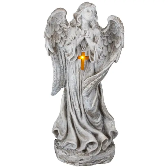 Northlight LED Solar Lighted Angel with Cross Garden Statue - 19" Beige {3}