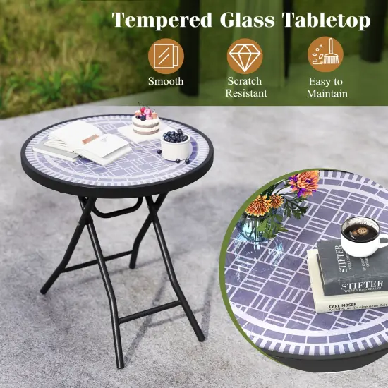 Black Metal Folding Side Table 18 Inch Round Compact Patio Coffee Table with Easy Storage Grey {6}
