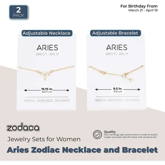 Aries Zodiac Necklace and Bracelet, Gold Constellation Astrology Jewelry Gift Set for Women {2}