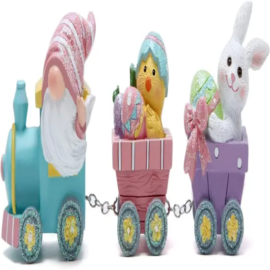 Easter Decorations Indoor Home Decor Easter Gnome Bunny Chick Small Train Figurines Spring for Table Top Centerpiece Fireplace Decor Cute Easter Decor Gift (Pink) {5}