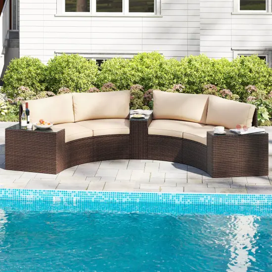 Costway 5 PCS Patio Furniture Set with Tempered Glass Top Side Tables Back & Seat Cushions {1}