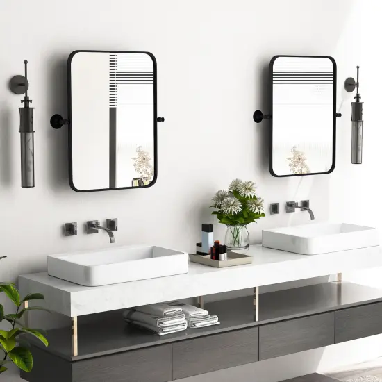 30 x 22 Inch Black Metal Framed Pivot Rectangle Wall-Mounted Mirror {6}