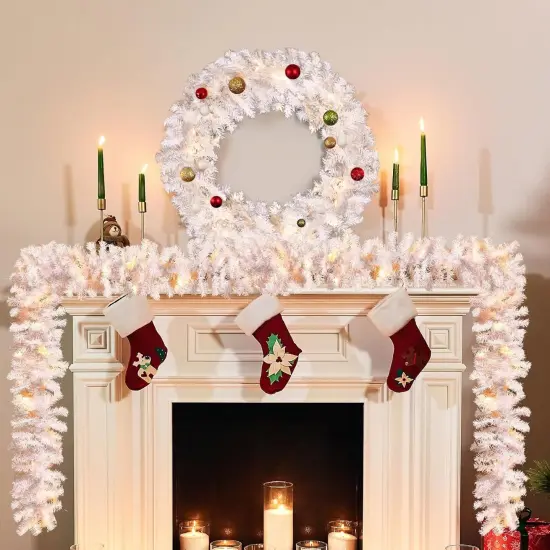 9 ft Faux Spruce Artificial Christmas Garland LED Garland (2 Pcs,White) {3}