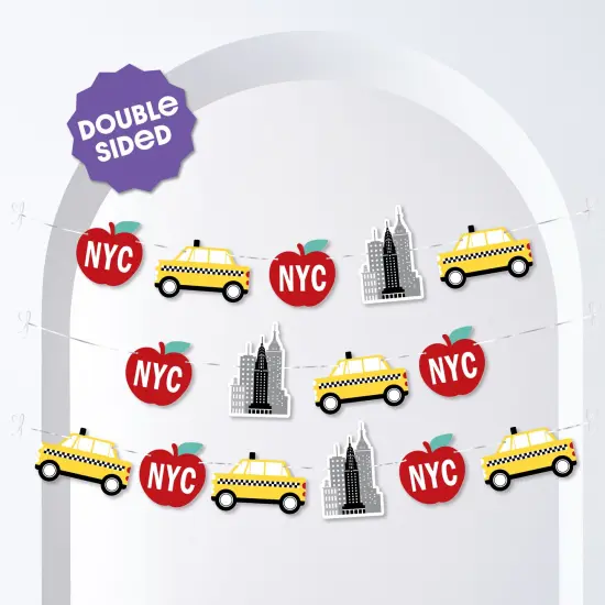 Big Dot of Happiness NYC Cityscape Garland Banner, New York City Party Decorations Banner, 30 Feet of Cord, 15 Double-Sided Big Apple, Taxi, Skyscraper {3}