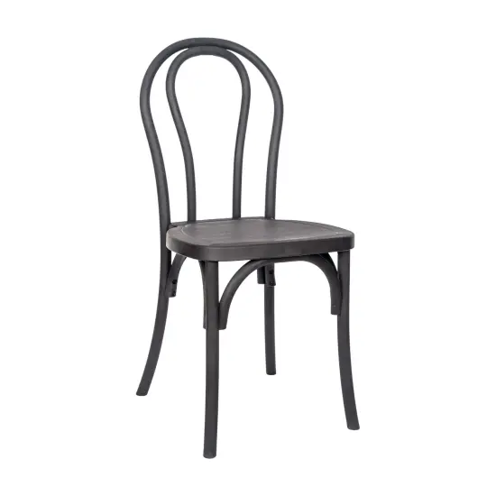 Emma and Oliver Hensler Weather-Resistant Wood Look Stackable Resin Thonet Chair for Indoor/Outdoor Use Black {2}