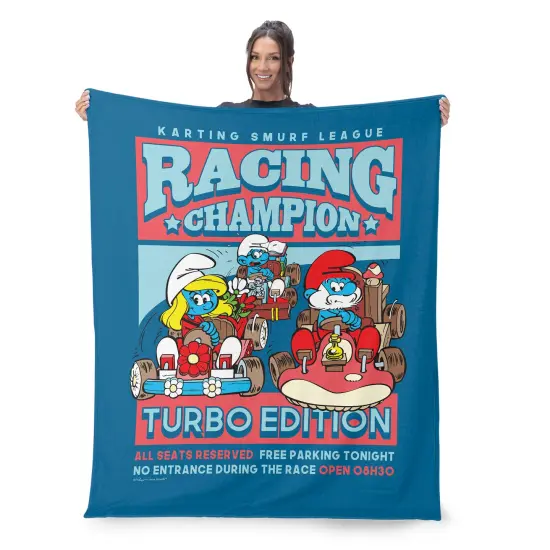 Smurfs Silk Touch Sherpa Throw Blanket Smurf Racing {2}