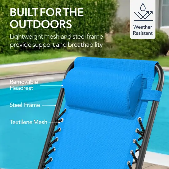 Best Choice Products Folding Outdoor Zero Gravity Rocking Lounge Chair w/ Headrest Pillow Aqua Blue {6}