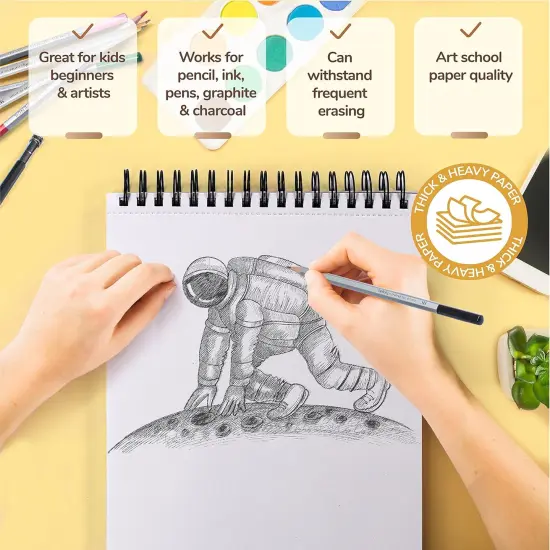 Drawing Paper Pads 9&rdquo; x 12&rdquo; | 300 Sheets | 60lbs 85g | Acid Free Sketchbook Paper for Dry Media | Top Spiral Bound Sketchpad for Kids, Beginners, Artists & Professionals {2}