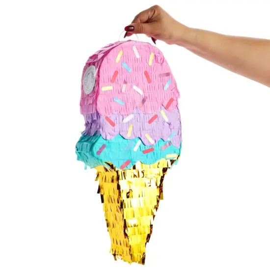 Ice Cream Pinata for Birthday Decorations, Summer Party Supplies (Small, 16.4 x 7.6 x 2.9 In), For Ages 3+ Multicolor {4}