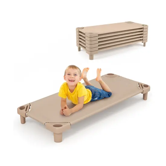 Stack-able Nap Cot for Kids with Steel Frame Oxford Fabric Raised Design and Easy Cleaning Beige {1}