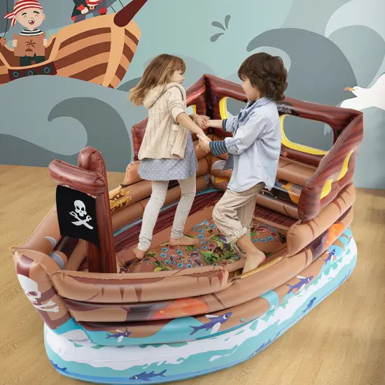 Inflatable Pirate Ship Playhouse with Built-in Motor and Inflatable Toy Sword-Brown {2}