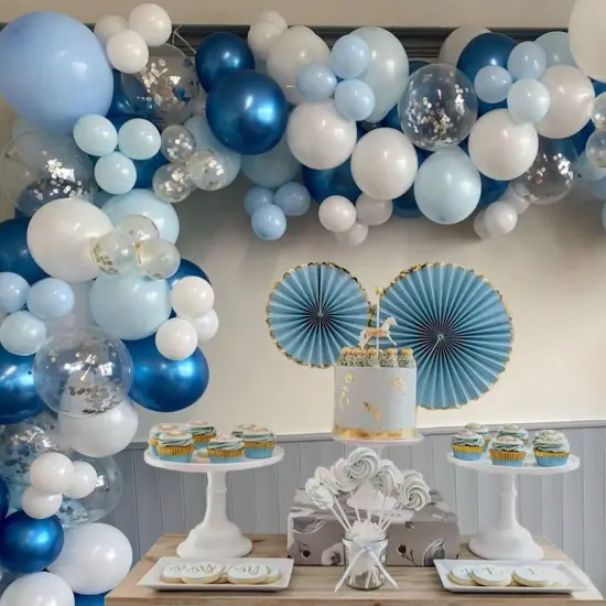 60 Pcs Blue White Balloon Set {4}