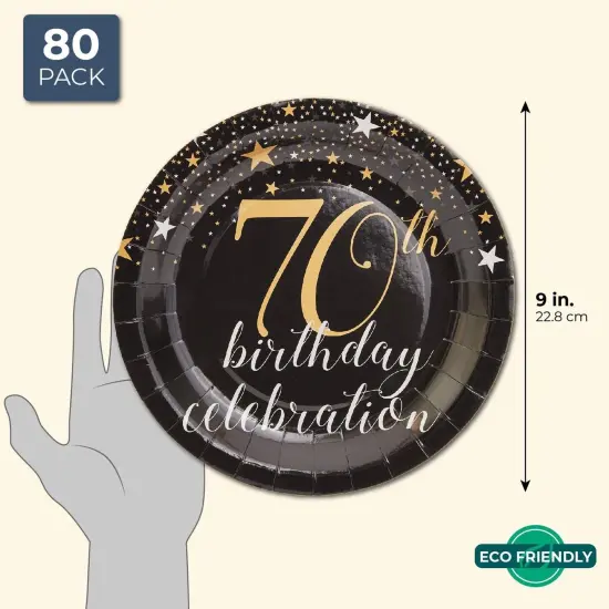 70th Birthday Plates (9 In, 80 Pack) Black {2}
