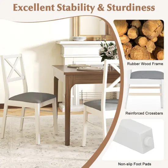 Upholstered Side Dining Chairs Set of 2 with Rubber Wood Frame and Padded Seat White {6}
