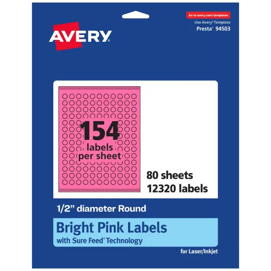 Avery Bright Pink Paper Labels, 0.5" Diameter Round {1}