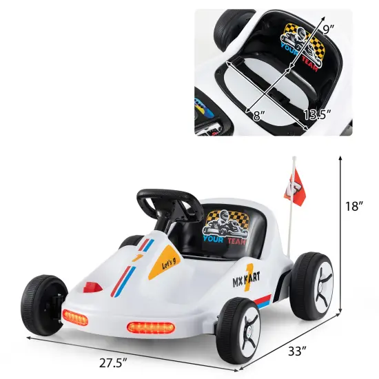 Electric 12V Kids Go Kart Race Toy with Remote Control & Music White {4}