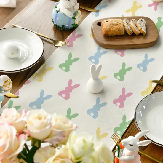 Green Pink Bunny Rabbit Easter Table Runner, Spring Kitchen Dining Table Decoration for Home Party Decor 13x72 Inch {4}