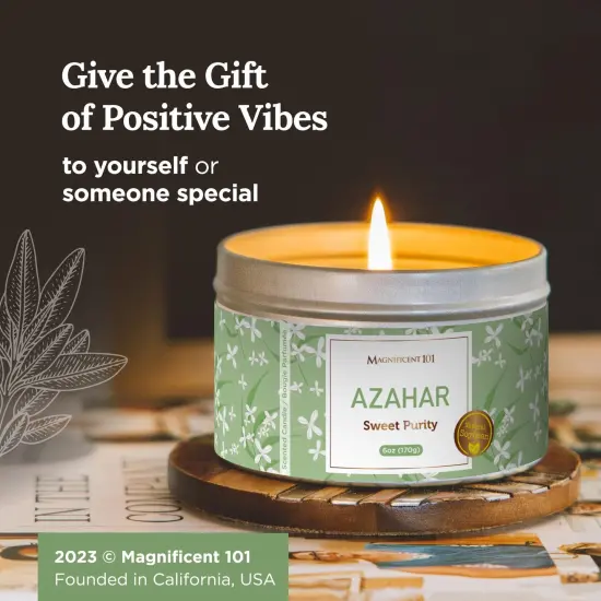 Magnificent 101 Long Lasting Flower Tin Candles with AZAHAR Orange Blossom Scented | 6 Oz - 35 Hour Burn | Made of Natural Soy Wax for Manifestation, Purification & House Energy Cleansing Multicolor {6}
