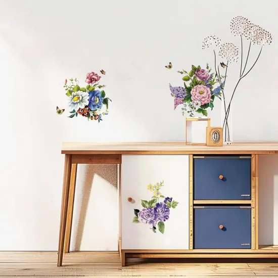 3Pieces Flower Wall Decals Vinyl Peony Wall Decals Peel and Stick Floral Wall Stickers Decor for Living Room Bedroom Girls Room {5}