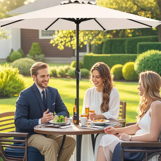 Fabric Outdoor Heavy Duty Market Umbrella with Crank Handle, 8 Sturdy Ribs, UV Protection Beige {5}