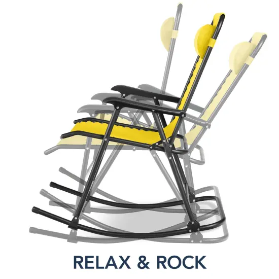 Best Choice Products Folding Outdoor Zero Gravity Rocking Lounge Chair w/ Headrest Pillow Sunflower Yellow {3}