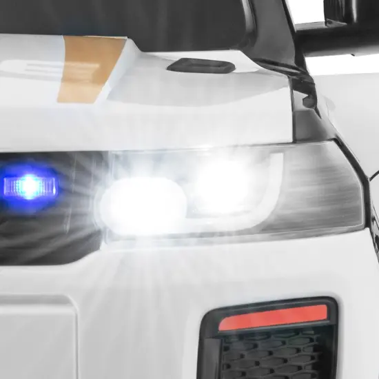12V Electric Kids Ride-On Police Car with Remote, Siren, and Flashing Lights White {3}