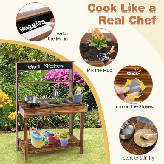 Wooden Outdoor Mud Kitchen for Kids with Rotatable Faucet and Removable Sink {5}