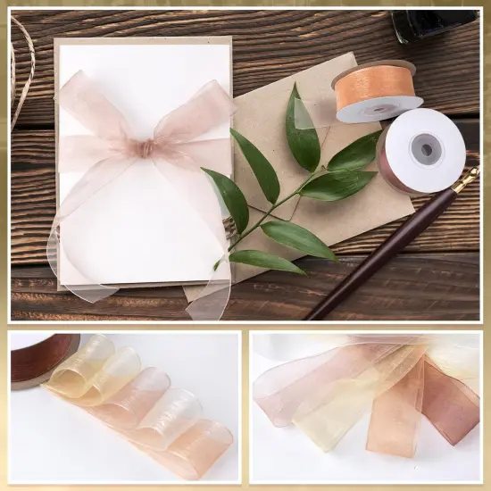 Sheer Ribbon Organza Ribbon 1 Inch x 150Yd 6 Rolls Brown Sheer Chiffon Ribbon Sheer Organza Ribbon Clear Fabric Ribbon for Gift Wrapping Wedding Bouquet Christmas Tree Decor Bows DIY Crafts {3}