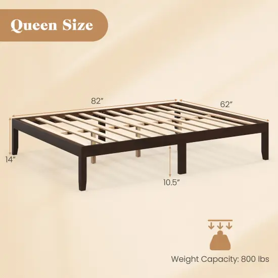 Queen Size Platform Bed Frame with Slats Support and Rubber Wood Legs Espresso {4}