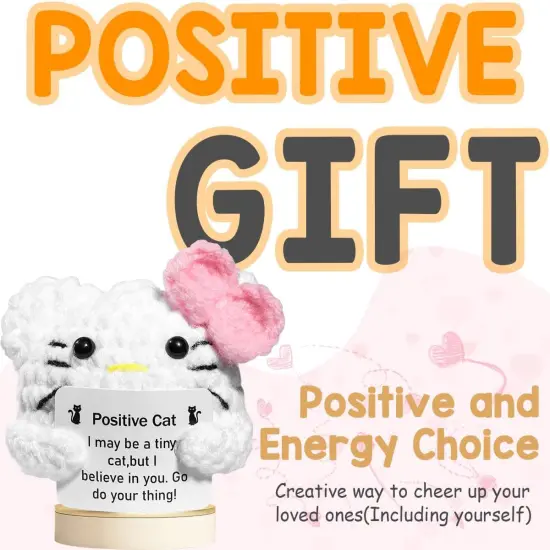 Kitty Stuff Kitty Easter Basket Stuffers Inspirational Crochet Positive Cat Kawaii Handmade Emotional Support Nuggets Cheer Funny Crochet Animals Kitty Gifts for Women Girls Coworker Birthday {2}