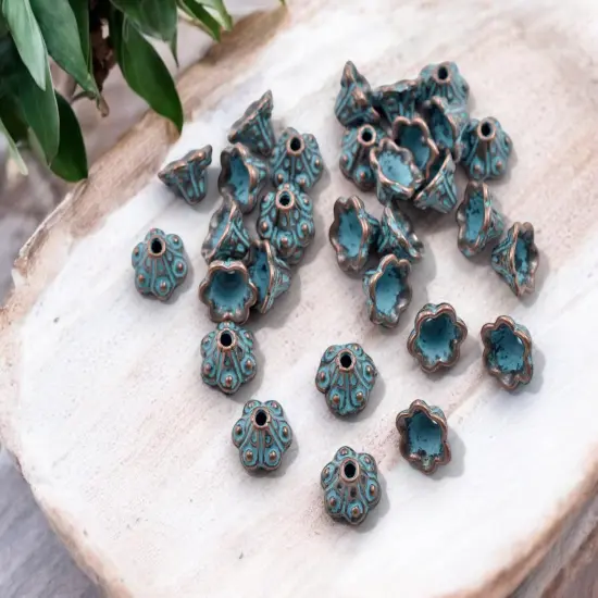 *100* 9x9mm Copper Patina Bead Caps {3}