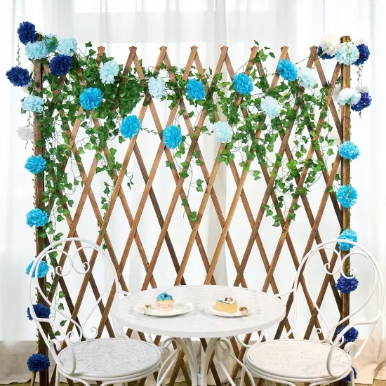 Gradient Blue Tissue Paper Pom Pom Garlands, Paper Flowers for Birthday Decorations, Baby Shower, Wedding Engagement, Bridal Shower, Spring Summer Party Decorations {4}