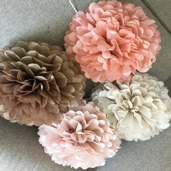 Tissue Pom Poms Wedding Party Decorations &ndash; 20 Pieces Dusty Pink Brown Pastel Cream Ivory Paper Flowers Kit for Engagement Bridal Baby Shower Bachelorette Hanging Decor (Rose Gold) {4}