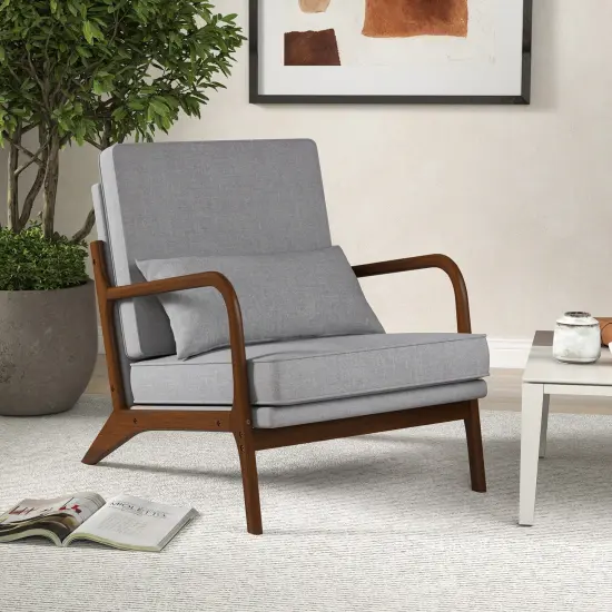 Modern Accent Chair with Rubber Wood Armrests, Removable Back, Comfortable Seating Grey {2}
