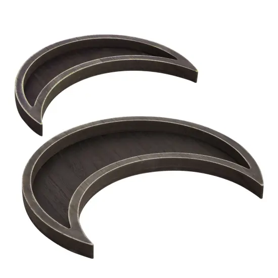 2 Piece Wooden Crescent Moon Tray for Crystals and Essential Oils, Rustic Home Decor for Nursery (Dark Brown) {6}