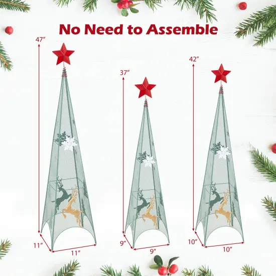 3/3.5/4 Feet Set of 3 Tower Shaped Christmas Trees with Removable Star Toppers {4}