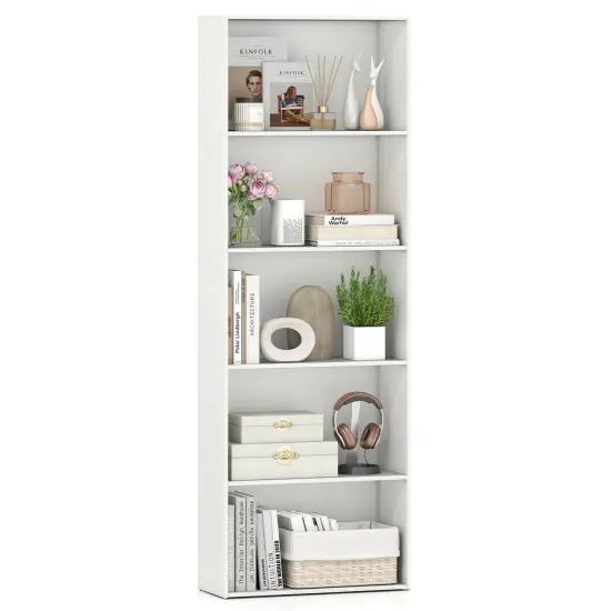 Costway 5-Shelf Storage Bookcase Modern Multi-Functional Display Cabinet Furniture Black/White/Walnut {7}