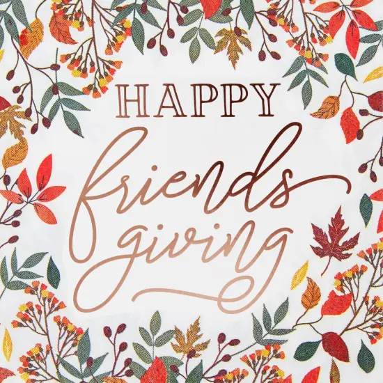 Sparkle and Bash 50 Pack Friendsgiving Napkins, 5x5 Inch Cocktail Napkins with Fall Leaves and Rose Gold Foil for Thanksgiving Party Decorations Supplies (3-Ply) Multicolor {7}