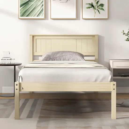Twin/Full/Queen Size Wooden Bed Frame with Headboard and Slat Support-Twin Size {6}