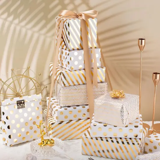 Gold Birthday Wrapping Paper Roll 17 inch x 120 inch Per roll {4}