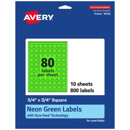Avery Neon Green Paper Labels, 0.75" x 0.75" Square {7}