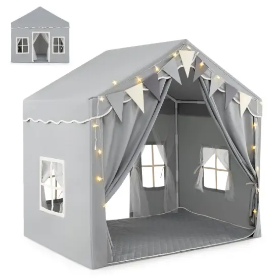 Kids Large Play Tent House with 2 Opening Door and Star Lighting Perfect for Gift Grey {8}