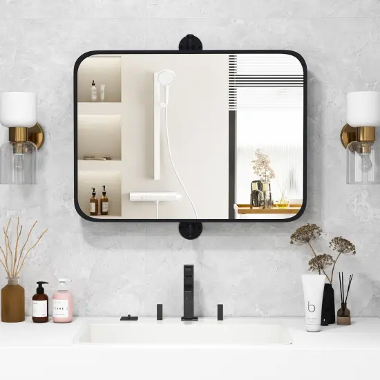 30 x 22 Inch Black Metal Framed Pivot Rectangle Wall-Mounted Mirror {1}