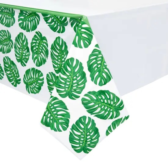 3 Pack Tropical Leaves Tablecloth for Hawaiian Luau, Safari Birthday Party Decorations, Baby Shower (54 x 108 In) Green {4}