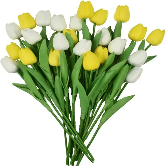 24pcs Artificial Tulips Flowers Fake Faux PU Tulip Bouquet Real Touch Flower Arrangement {3}