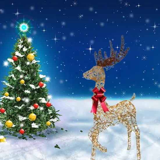 Holiday LED White Reindeer with Sleigh Lighted Decoration Warm White Glow 19.69 x 7.28 x 16.14 in {2}