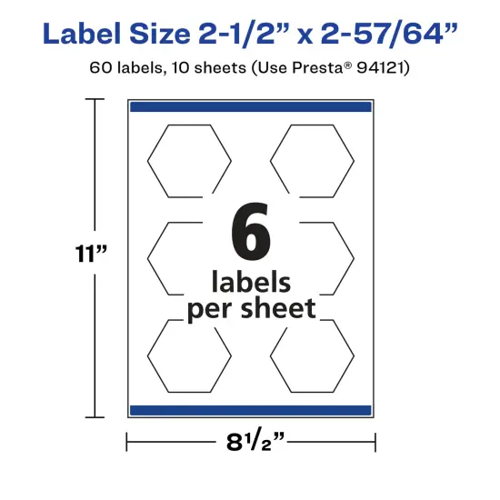 Avery Glossy White Hexagon Labels with Sure Feed, 2-1/2" x 2-57/64" {5}